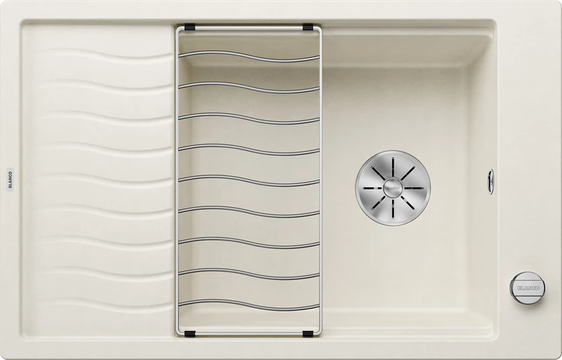 BLANCO Elon XL 6 S | SILGRANIT Sink in Soft White | Installation Type: Inset Installation from Above | Reversible | for 60 cm Wide Base cabinets | Large Bowl | Easy-Care Surface | [78x50x20.2 cm]