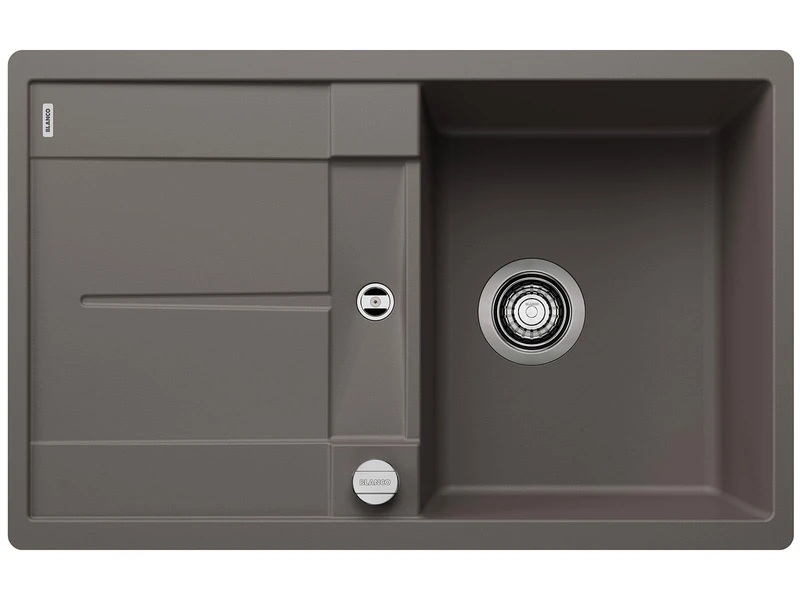 BLANCO METRA 45 S-F | Granite Sink Made of SILGRANIT Vulcan Grey | Installation Type: flushmount | Reversible | for 45 cm Wide Base cabinets | Large Bowl | Easy-Care Surface | [77x49x20 cm]