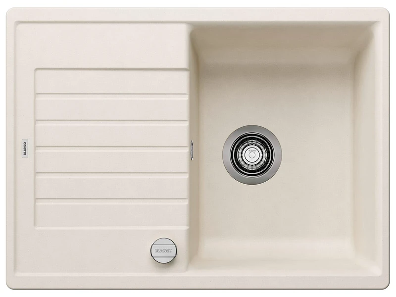 BLANCO ZIA 45 S Compact | Silgranit Soft White | Installation Type: Installation from Top | Reversible | with Drain Remote Control | 45 cm Base Cabinet | Large Basin | Easy-to-Clean Surface