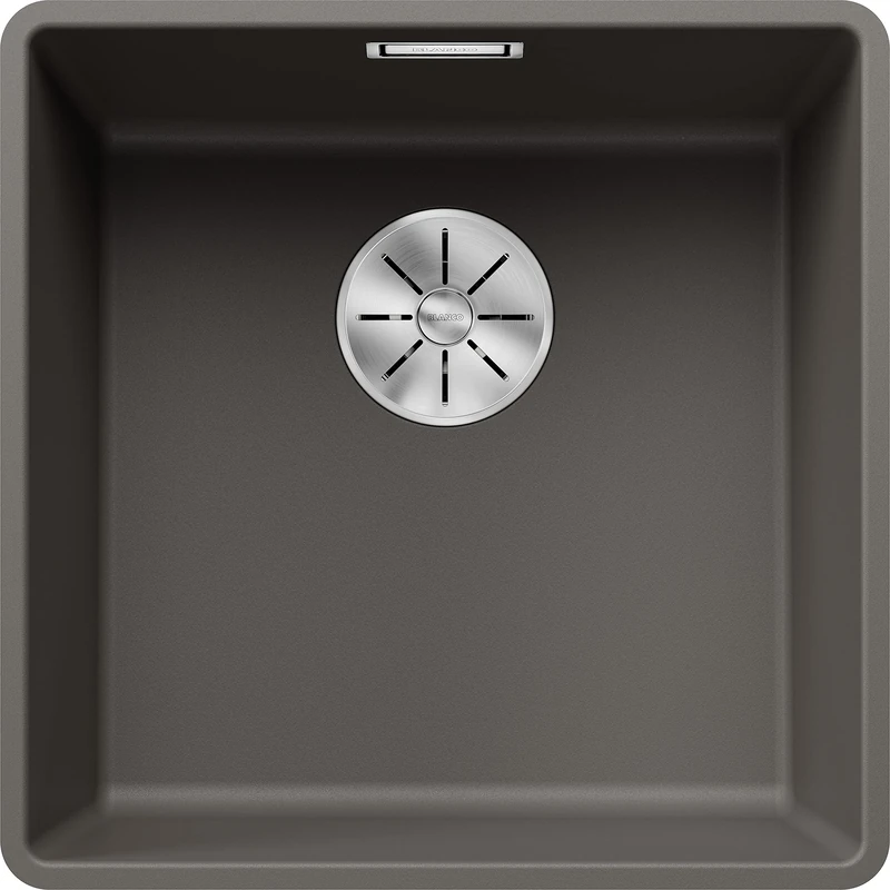 BLANCO SUBLINE 400-F | SILGRANIT Sink in Volcano Grey | Installation Type: flushmount Installation | for 50 cm Wide Base cabinets | Spacious Bowl Volume | Easy-Care Surface | [42.7x42.7x20.2 cm]