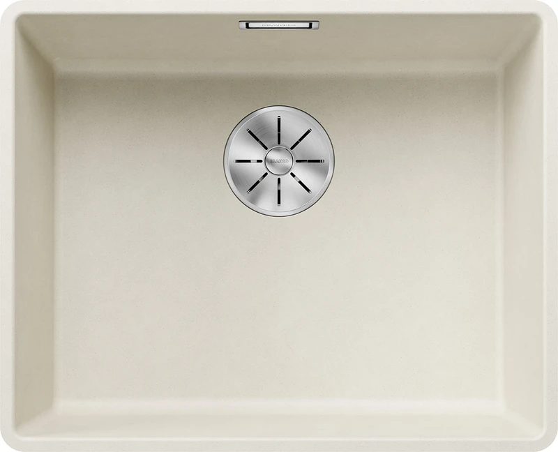 BLANCO SUBLINE 500-F | SILGRANIT Sink in Soft White | Installation Type: flushmount Installation | for 60 cm Wide Base cabinets | Spacious Bowl Volume | Easy-Care Surface | [52.7x42.7x20.2 cm]