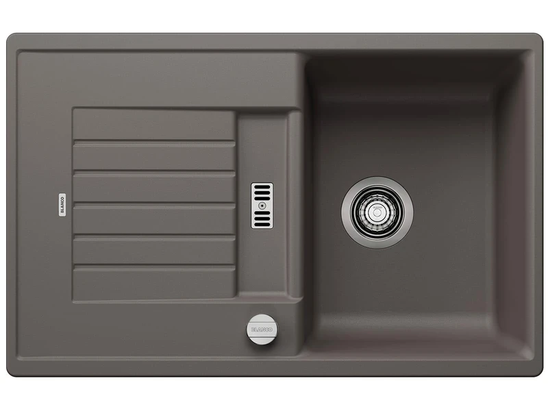 BLANCO ZIA 45 S Silgranit Volcano Grey Installation Type: Installation from Above, Reversible, with Drain Remote Control, 45 cm Base Cabinet, Large Basin, Easy-to-Clean Surface