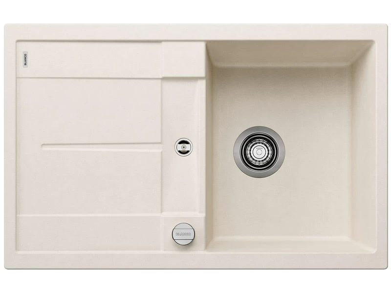 BLANCO METRA 45 S | SILGRANIT Sink in Soft White | Installation Type: Inset Installation from Above | Reversible | for 45 cm Wide Base cabinets | Large Bowl | Easy-Care Surface | [78x50x20 cm]