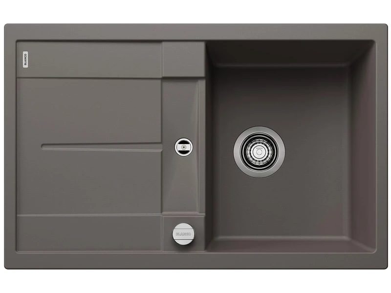BLANCO METRA 45 S | SILGRANIT Sink in Volcano Grey | Installation Type: Inset Installation from Above | Reversible | for 45 cm Wide Base cabinets | Large Bowl | Easy-Care Surface | [78x50x20 cm]