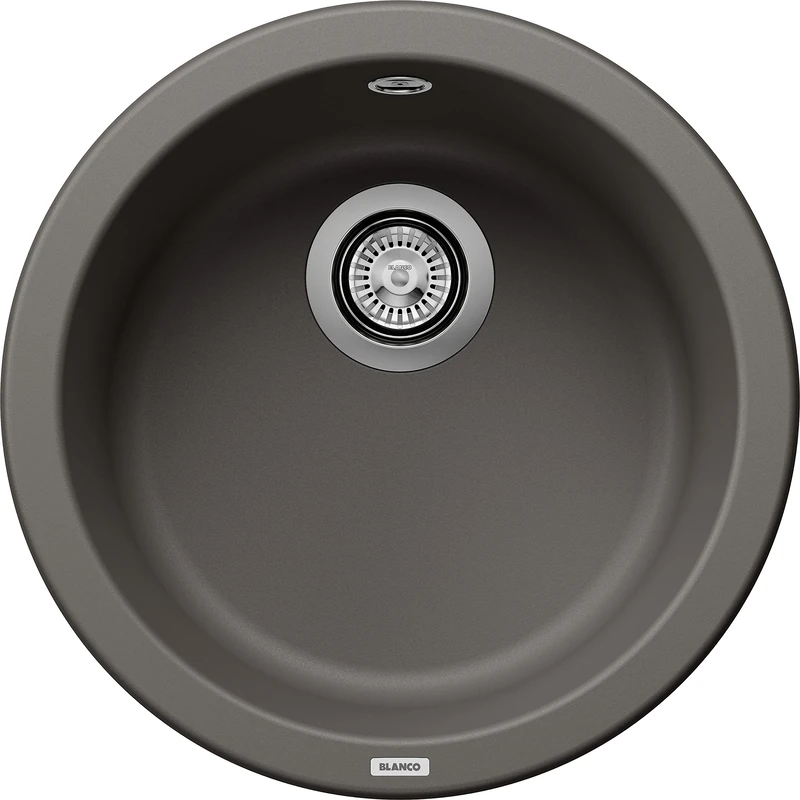 BLANCO Rondo | SILGRANIT Sink in Volcano Grey | Installation Type: Inset Installation from Above | for 45 cm Wide Base cabinets | The Round, Individual Solution for Small Kitchens | Ø 45 cm