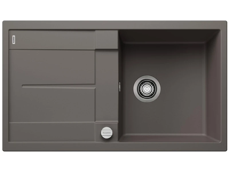 BLANCO METRA 5 S | SILGRANIT Sink in Volcano Grey | Installation Type: Inset Installation from Above | Reversible | for 50 cm Wide Base cabinets | Large Bowl | Easy-Care Surface | [86x50x20.2 cm]