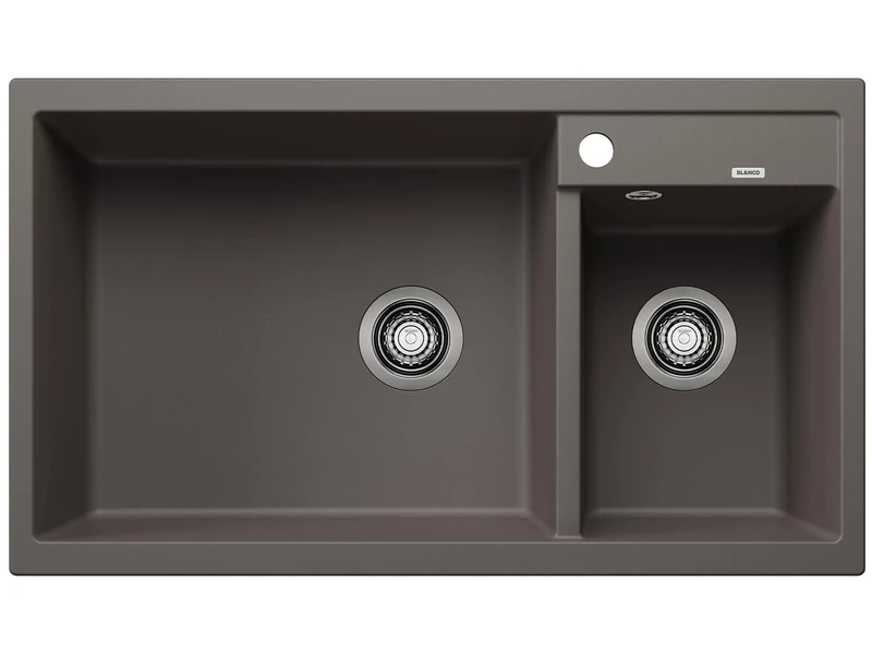 BLANCO METRA 9 | SILGRANIT Sink in Volcano Grey | Installation Type: Inset Installation from Above | Main Bowl on The Left | for 90 cm Wide Base cabinets | User-Friendly Double Bowl | [86x50x20.2 cm]