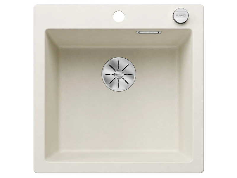BLANCO PLEON 5 | SILGRANIT Sink in Soft White | Installation Type: Inset Installation from Above | for 50 cm Wide Base cabinets | Maximum Volume Thanks to The Extra-deep Bowl | [51.5x51x23.2 cm]