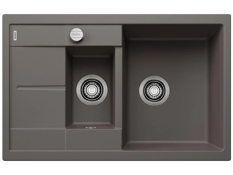 BLANCO METRA 6 S Compact | SILGRANIT Sink in Volcano Grey | Installation Type: Inset Installation from Above | Reversible | for 60 cm Wide Base cabinets | Large Bowl | Easy to Clean | [78x50x20 cm]