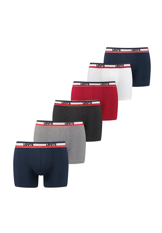 LEVIS Men's Boxer, Blue/Red/Grey, S (Pack of 6)