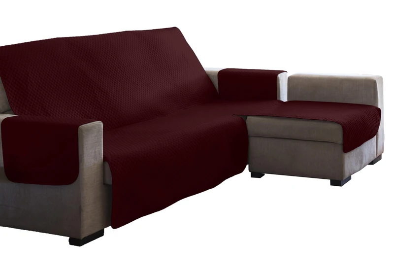Estoralis AVA | Modern Chaise Longue Cover | Red Quilted Fabric | Chaisse Longue 240 cm Left Arm Fabric Size 240 x 255 cm (WxH) | Protector for All Types of Sofas