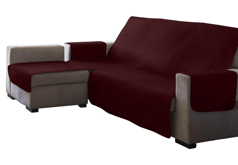 Estoralis AVA | Modern Chaise Longue Cover | Red Quilted Fabric | Chaisse Longue 240 cm Right Arm Fabric Size 240 x 255 cm (WxH) | Protector for All Kinds of Sofas - Image 1
