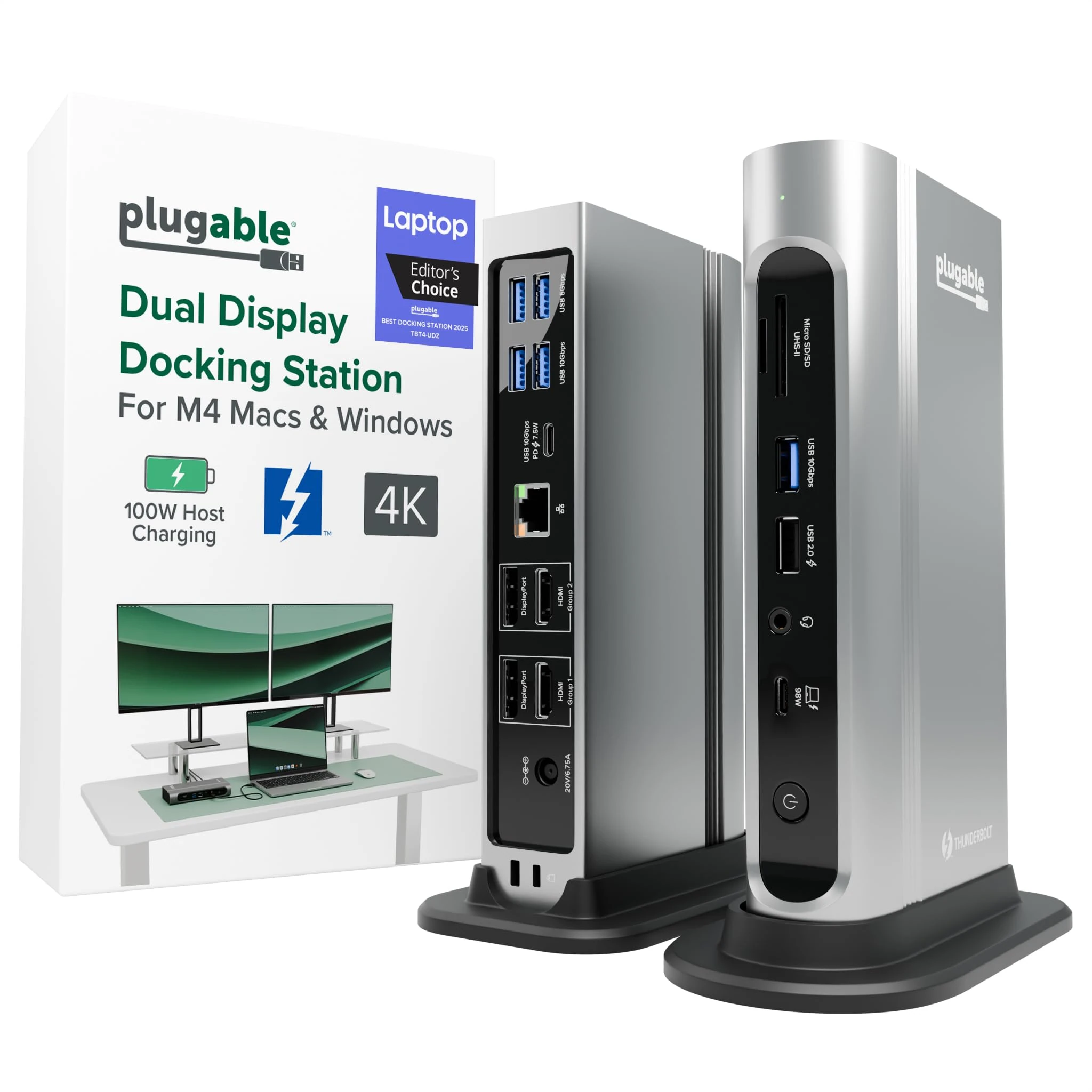 Plugable 16-in-1 Thunderbolt 4 Dock with 100W Charging, 4K Quad Monitor Setup for Windows Laptops, Thunderbolt Certified Dock with 2x HDMI, 2x DisplayPort, 2.5G Ethernet, 7x USB, SD