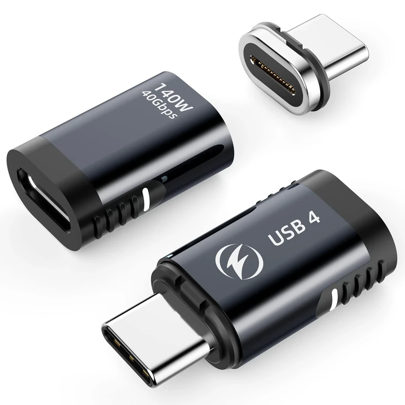 140 W Magnetic USB-C Adapter, 2-Pack, Straight USB 4 Magnetic Connector, 40 Gbps, Supports 8K at 60 Hz, Video Display for Thunderboard 4/3, MacBook Pro/Air and Other Type-C Devices (Gray) - Image 1