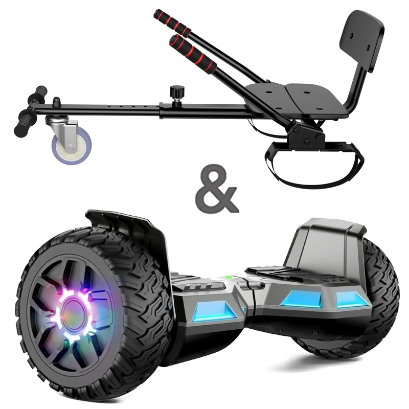 SISIGAD 8.5" Hoverboard with Seat, Offroad All Terrain Balancing Scooter mit Bluetooth-Lautsprechern und LED-Leuchten, Kinder Teenager, Gun