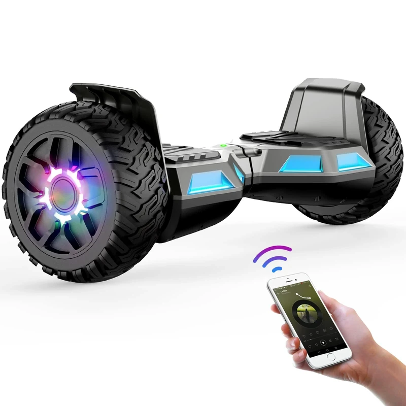 SISIGAD 8.5'' All Terrain Off-Road Hoverboard, 8.5 inch Self Balancing Scooter with Bluetooth Speaker, LED Lights, Gift for Children,Gun