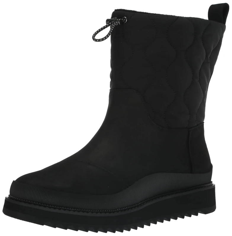 TOMS Women's Makenna Snow Boot, Black/Black Leather and Ridged, 7 UK