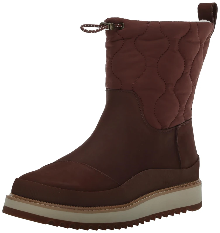 TOMS Women's Makenna Snow Boot, Chestnut Leather and Ridged, 6 UK