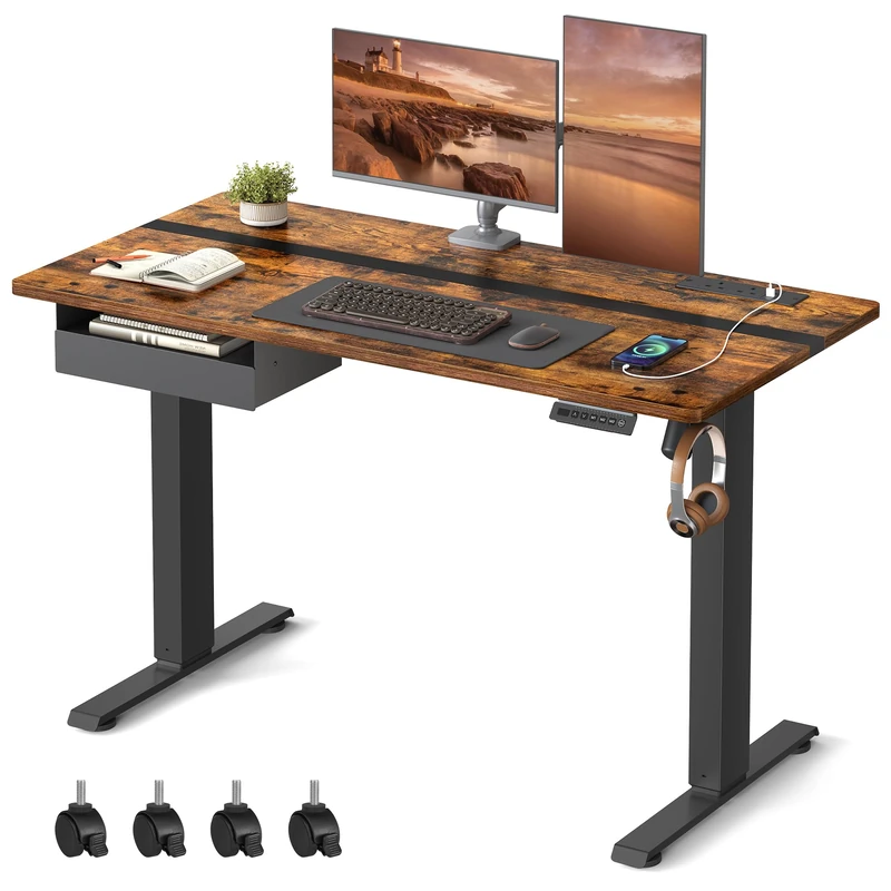 VASAGLE Height Adjustable Electric Standing Desk, 60 x 120 cm Desktop, Continuous Adjustment, Memory Function with 4 Heights, Rustic Brown and Black LSD112X11