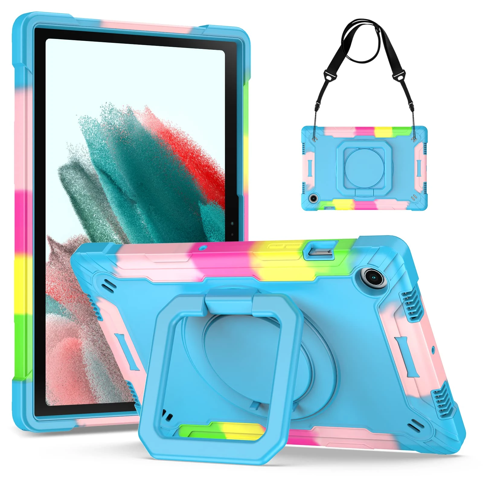 KATUMO Case for Samsung Galaxy Tab A8 10.5 inch (SM-X205N/X200N/X207) Heavy Duty Shockproof Protective Cover (360°Rotatable Stand & Detachable Adjustable Shoulder Strap ）Kids case for Galaxy Tab A8