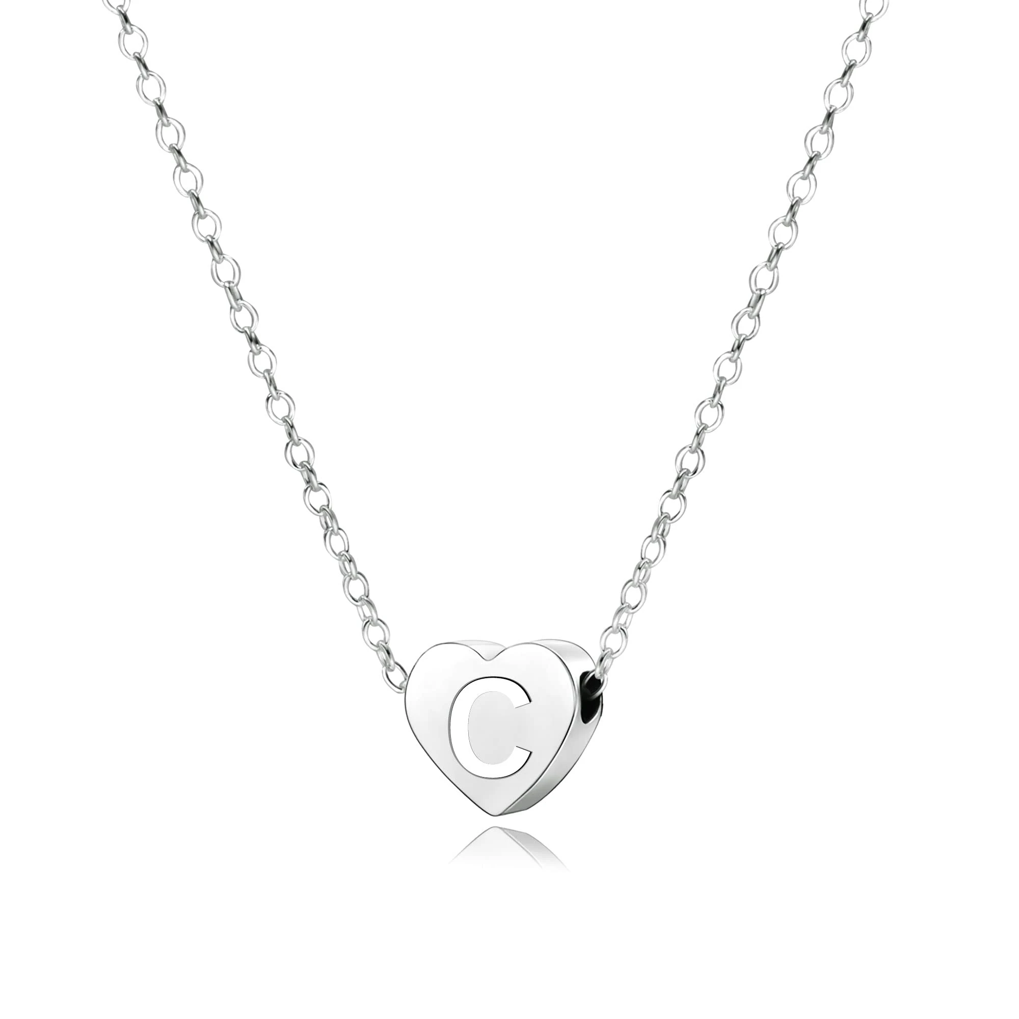 KENYG S925 Silver A-Z Capital Initial Heart Pendant Necklaces for Women Girls Lady for Christmas Birthday Graduation,Women Choker Tiny Necklaces Fashion Jewellery (C)