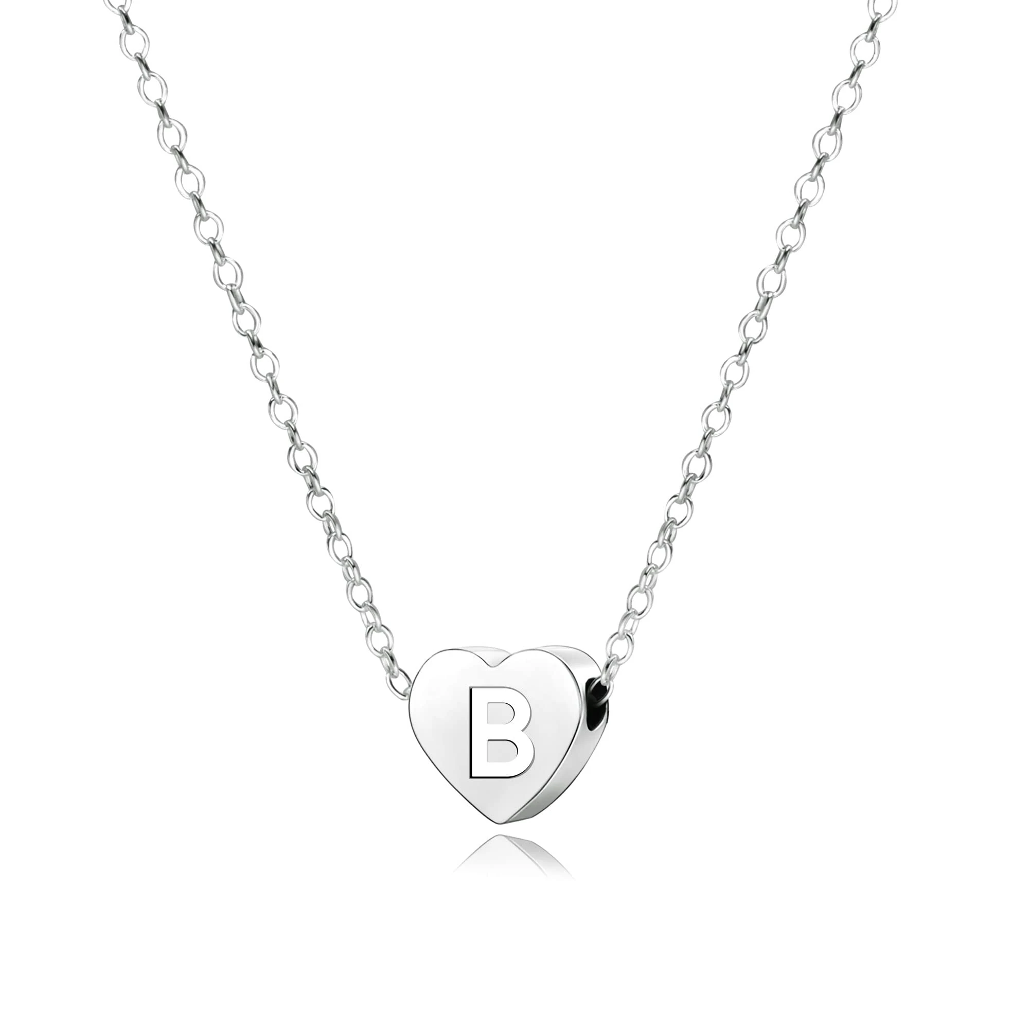 KENYG S925 Silver A-Z Capital Initial Heart Pendant Necklaces for Women Girls Lady for Christmas Birthday Graduation,Women Choker Tiny Necklaces Fashion Jewellery (B)