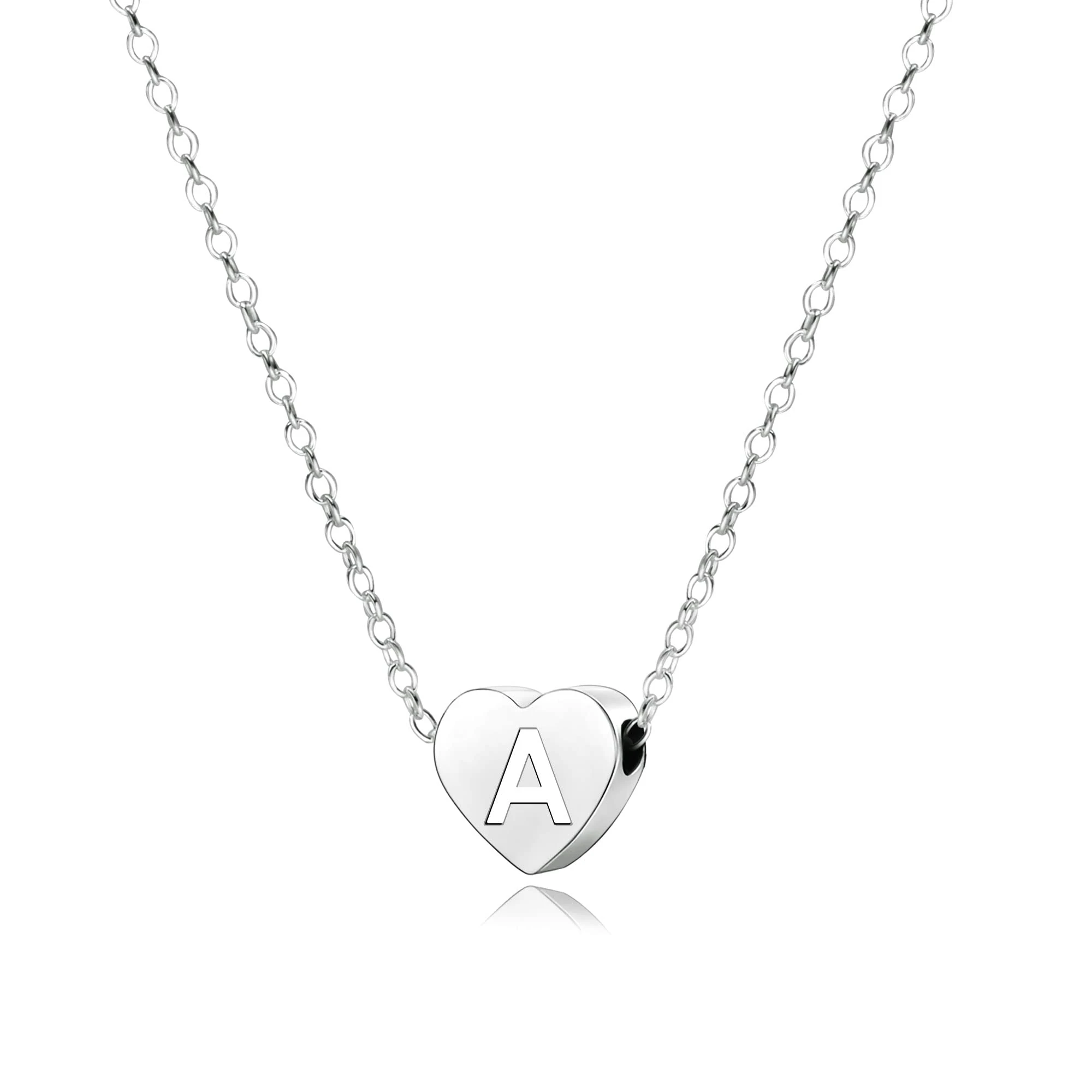 KENYG S925 Silver A-Z Capital Initial Heart Pendant Necklaces for Women Girls Lady for Christmas Birthday Graduation,Women Choker Tiny Necklaces Fashion Jewellery (A)