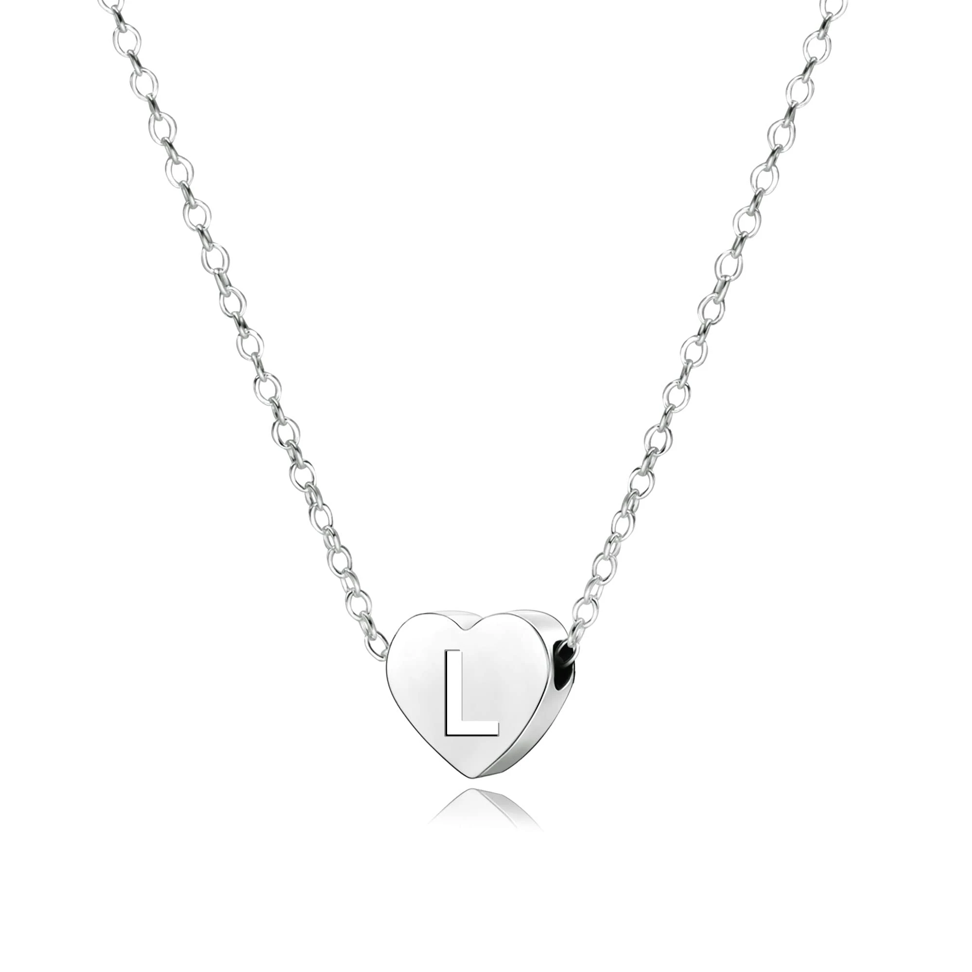 KENYG S925 Silver A-Z Capital Initial Heart Pendant Necklaces for Women Girls Lady for Christmas Birthday Graduation,Women Choker Tiny Necklaces Fashion Jewellery (L)