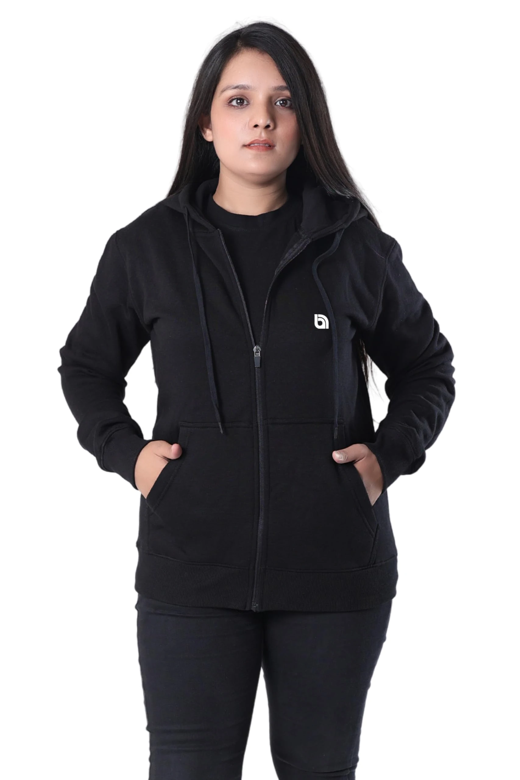 Bahob® Womens Ladies Plain Zip Up Hoodie Long Sleeve Sweatshirt Full Zip Top Soft Jumper Jacket Hoodies Top S-6XL (Black, XL)