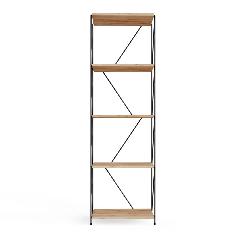 TAD TIMBER ART DESIGN UK Leyo 5 Tier Display Unit Freestanding Shelving Storage Rack Organizer Rustic Bookcase Ladder For Home, Office - Oak