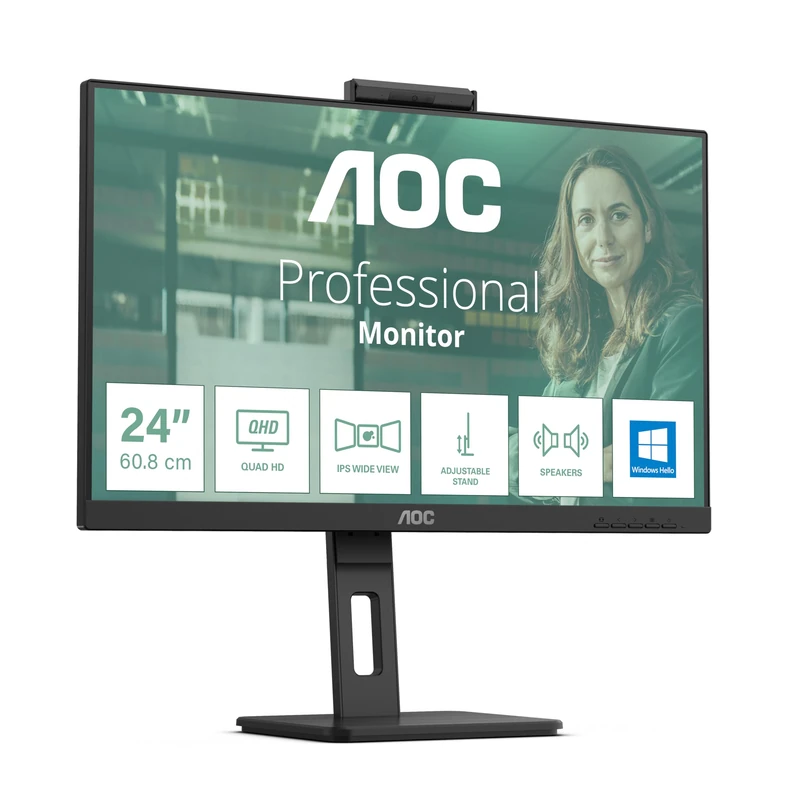 AOC 24P3CW- 24 inch FHD Monitor, 75Hz, IPS, 4ms, 5MP WebCam, USB HUB, USB-C 65W Power Delivery, Height Adjust , Speakers (1920 x 1080 @ 75Hz, HDMI 1.4 x 1 / DP 1.2 x 1 / USB-C 3.2)