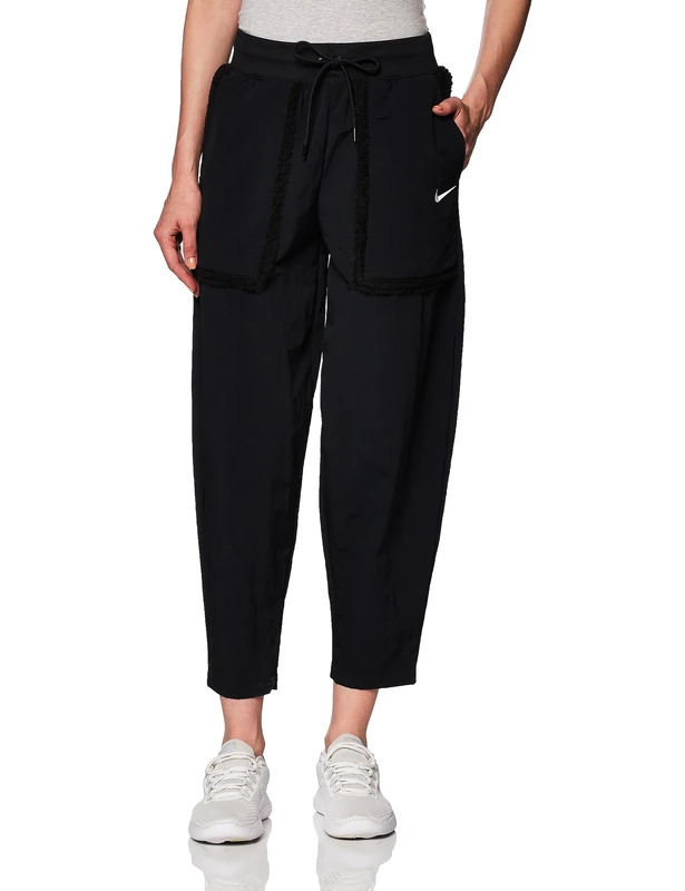 NIKE Women's W NSW ESSTL WVN HR WTR PNT CRV Pants, Black/Black/White, M - Image 1