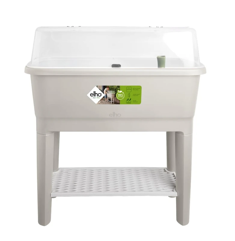 elho Noa Grow Table 80 - Raised bed with water reservoir - Including grow house - 100% recycled plastic - Ø 78.5 x H 34.2 cm - Grey/Warm Grey