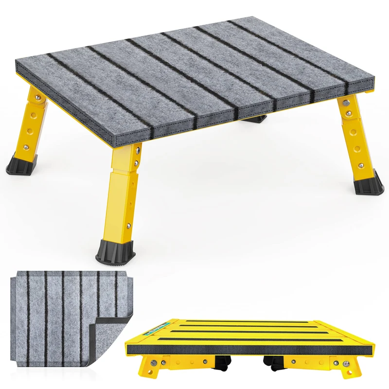 Marudina Large Platform RV Step with Cloth Cover and Anti-Slip Surface, 3-Level Adjustable Height, Light Aluminum Folding Step Stool, Supports Up to 1,000 lb - Ideal for RV and Multi-Use Scenarios