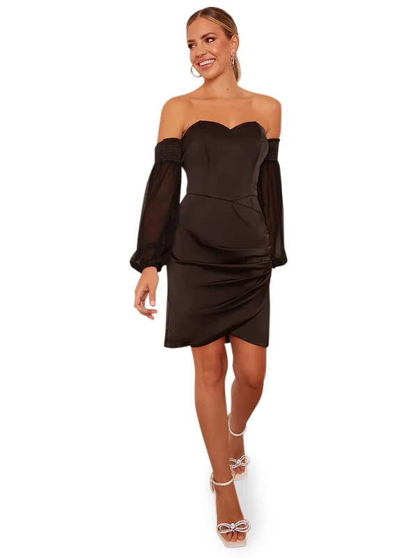 Chi Chi London Women's Long Sleeve Corset Style Mini in Black Special Occasion Dress, Black, 12 UK - Image 1