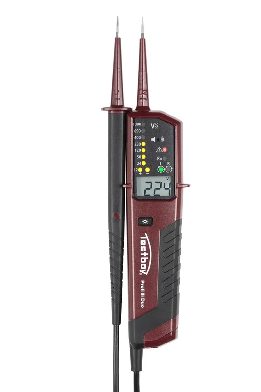 Testboy PROFI III DUO Two-pole voltage tester with automatic test range selection (single-pole phase search, continuity tester, data hold, LC display and measuring point lighting, one-hand operation)