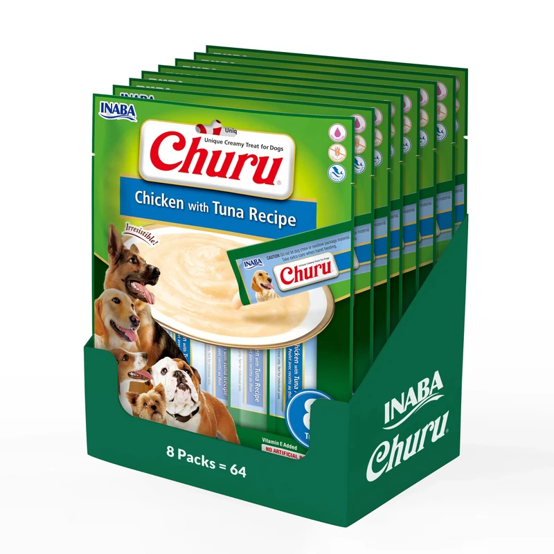 Churu Sticks by INABA Dog Treat - Chicken & Tuna Flavour 8 Pack (64 x 20g total) / Soft & Creamy Dog Treat, Delicious & Healthy Snack, Food Topper, Pill Assist, Training Treat, Natural, Grain Free
