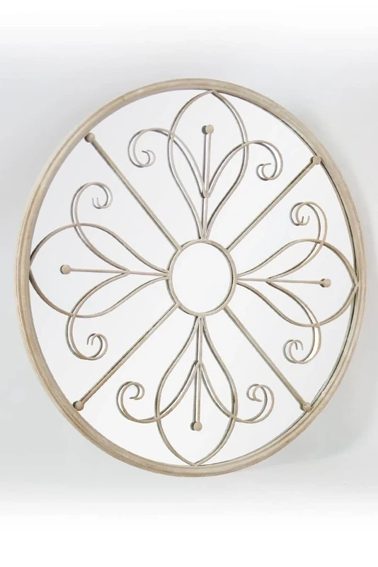 MirrorOutlet Large Orchid Metal Circular Shabby Chic Decorative Wall Mirror Cream 90cm X 90cm