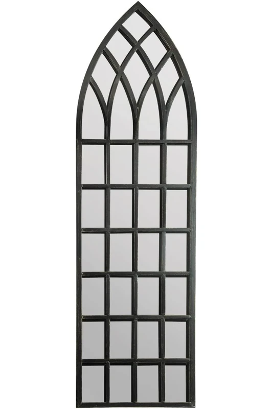 MirrorOutlet Extra Large Antique Black Apartment Style Leaner Tall Floor standing full length Metal Window Tall Mirror 160cm x 47.5cm, 5ft3 x 1ft7