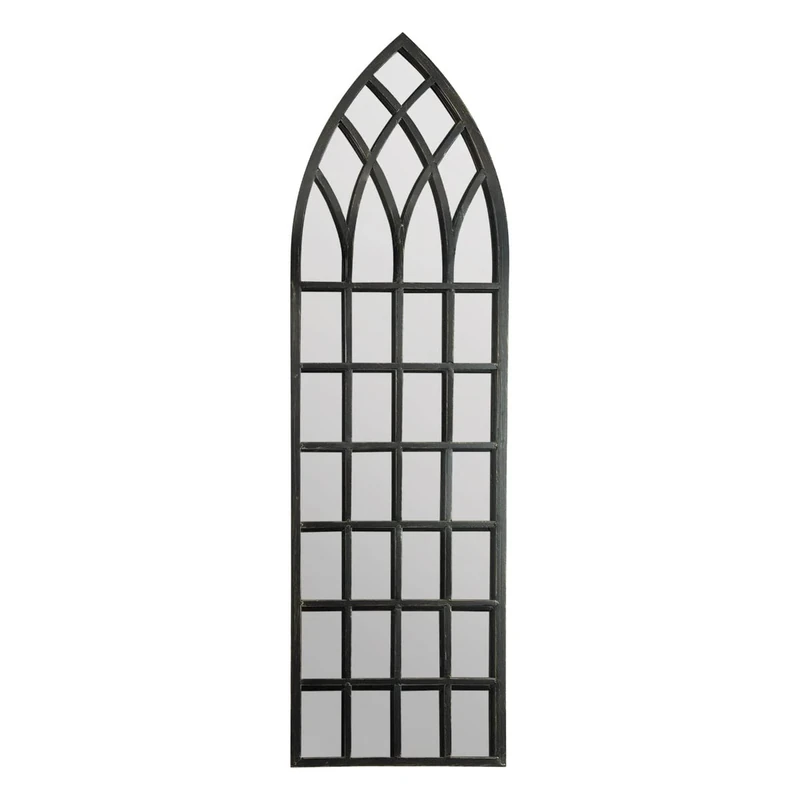 MirrorOutlet Large Antique Black Apartment Style Metal Window Tall Mirror 140 x 40m, 4ft7 x 1ft6