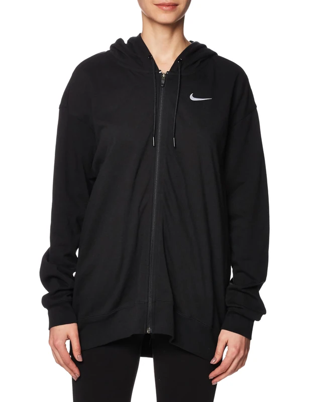 NIKE DM6415-010 W NSW JRSY OS FZ HOODIE Sweatshirt Women's Black/White XS