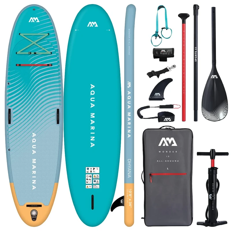 Aqua Marina Dhyana 10ft8in Inflatable Fitness Stand Up Paddle Board (iSUP) Package, 325 cm Length, Turquoise