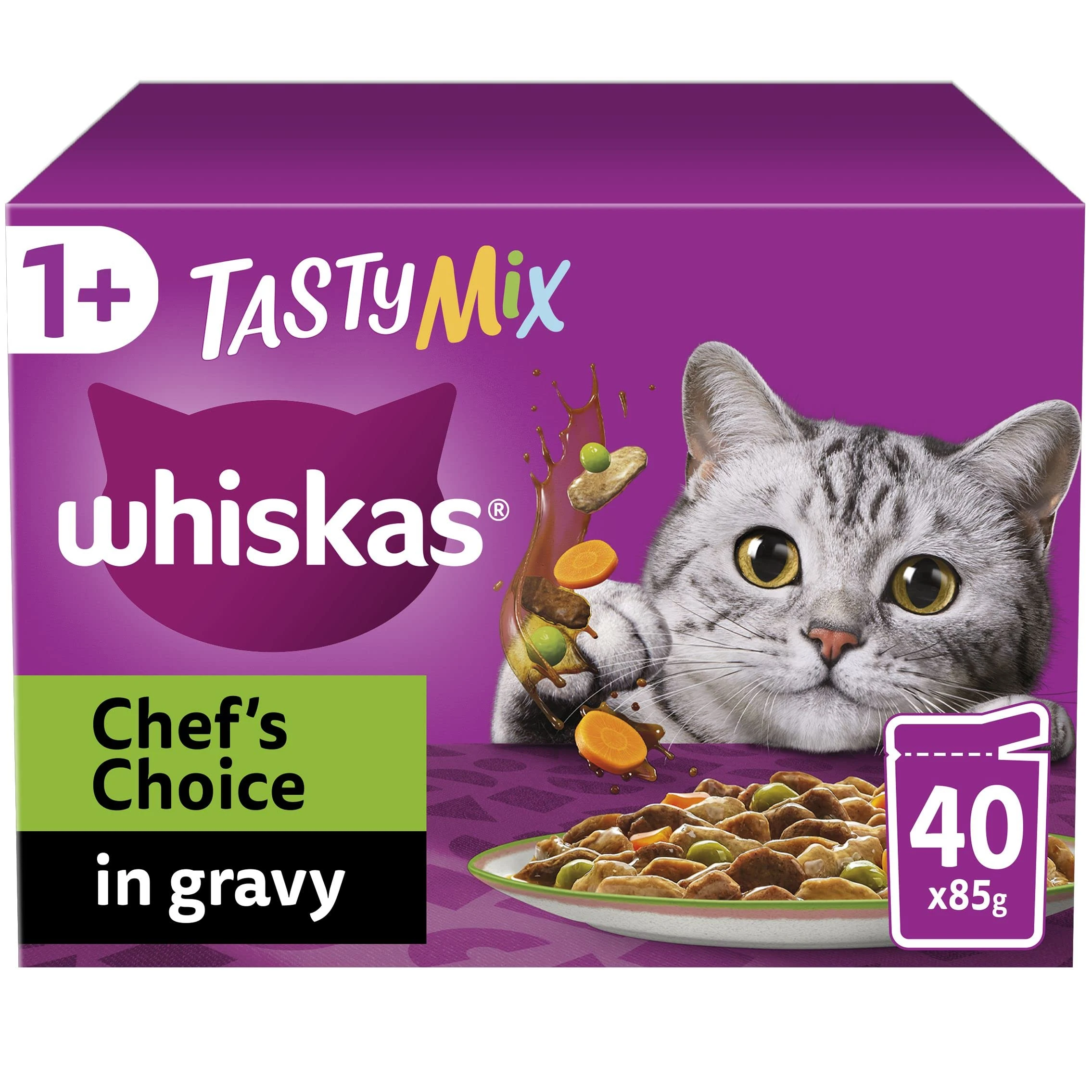 whiskas Tasty Mix 1+Chef´s Choice in Gravy 40x85g Pouches, Adult Cat Food
