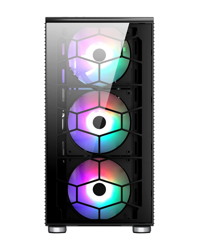 SaharaGaming P44 BLACK gaming tempered glasses case with fan & hub (White 4 x 14cm Typehoon, Universal Hub)