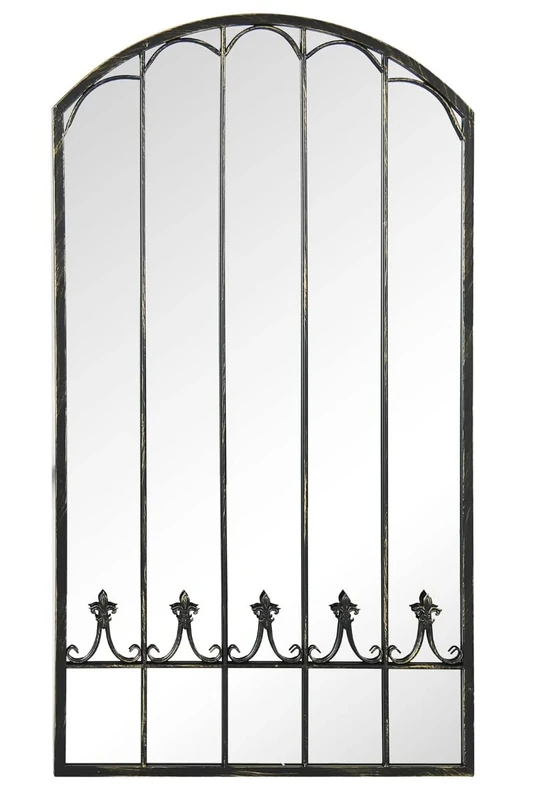MirrorOutlet Extra Large Leaner Floor Standing Apartment Antique Black Metal Arch shaped Decorative Window Effect Large Wall Mirror, 160 x 85 x 2 (GMA031L)