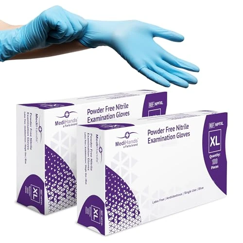 MediHands Nitrile Gloves X Large, Blue Heavy Duty Disposable Gloves, Powder Free, Latex Free, and Protein Free, Medical, Food, Multi Use, Pack of 200