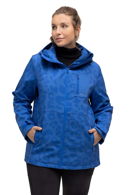Ulla Popken Women's HYPRAR Softshell-Jacke, modisches Leomuster, wasserabweisend, atungs Jackets, Königsblau, 16-18