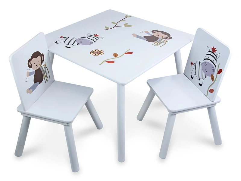 Teorema 40646 Coffee Table with 2 Chairs Wood Size 59 x 59 x 45 cm Max Chairs 25 kg with Animal Designs