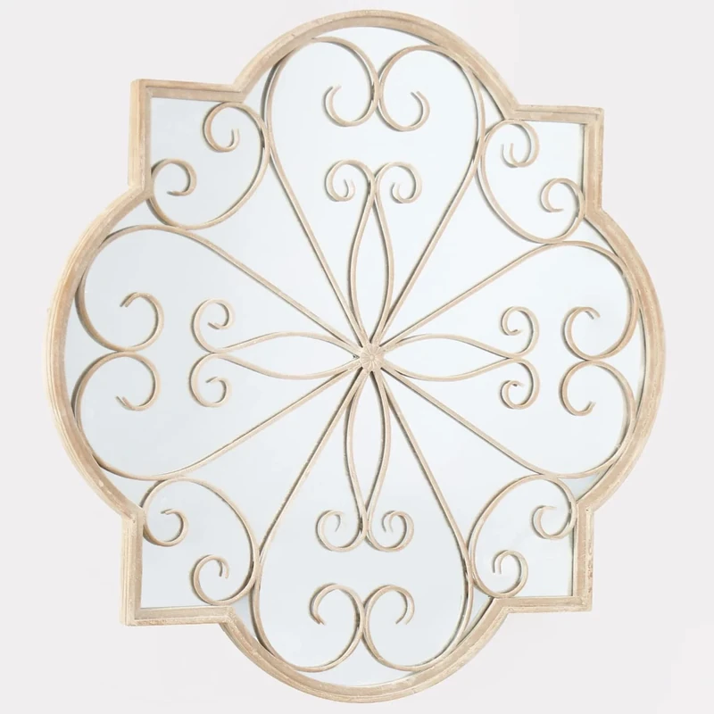 MirrorOutlet Rose Petal shaped Metal Shabby Chic Decorative Window Cream Wall Mirror, Ivory, 90cm X 90cm