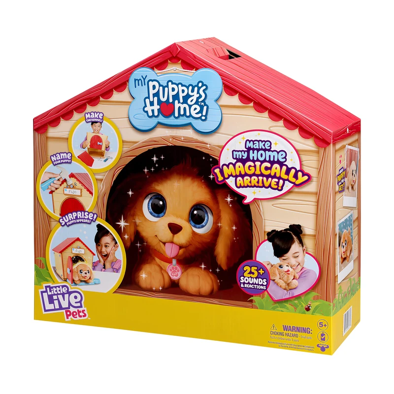Little Live Pets - My Puppy's Home Interactive Plush Toy Puppy and Kennel, 25+ Sounds and Reactions, Make the Kennel, Name your Puppy and SURPRISE! Puppy appears! Easy Build DIY Kennel, Green, Medium - Image 1